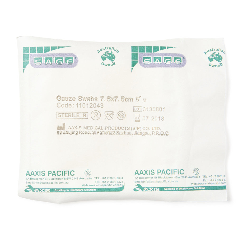 Gauze Swabs Sterile 7.5cm x 7.5cm 5 Pack - Wide - Student First Aid