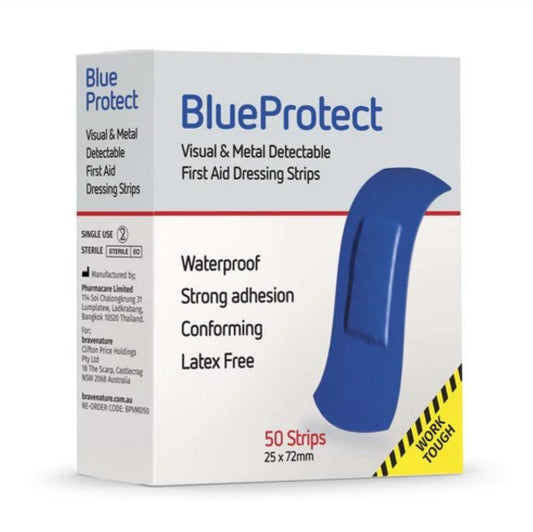 Student First Aid blue detectable wide dressing strips (50)