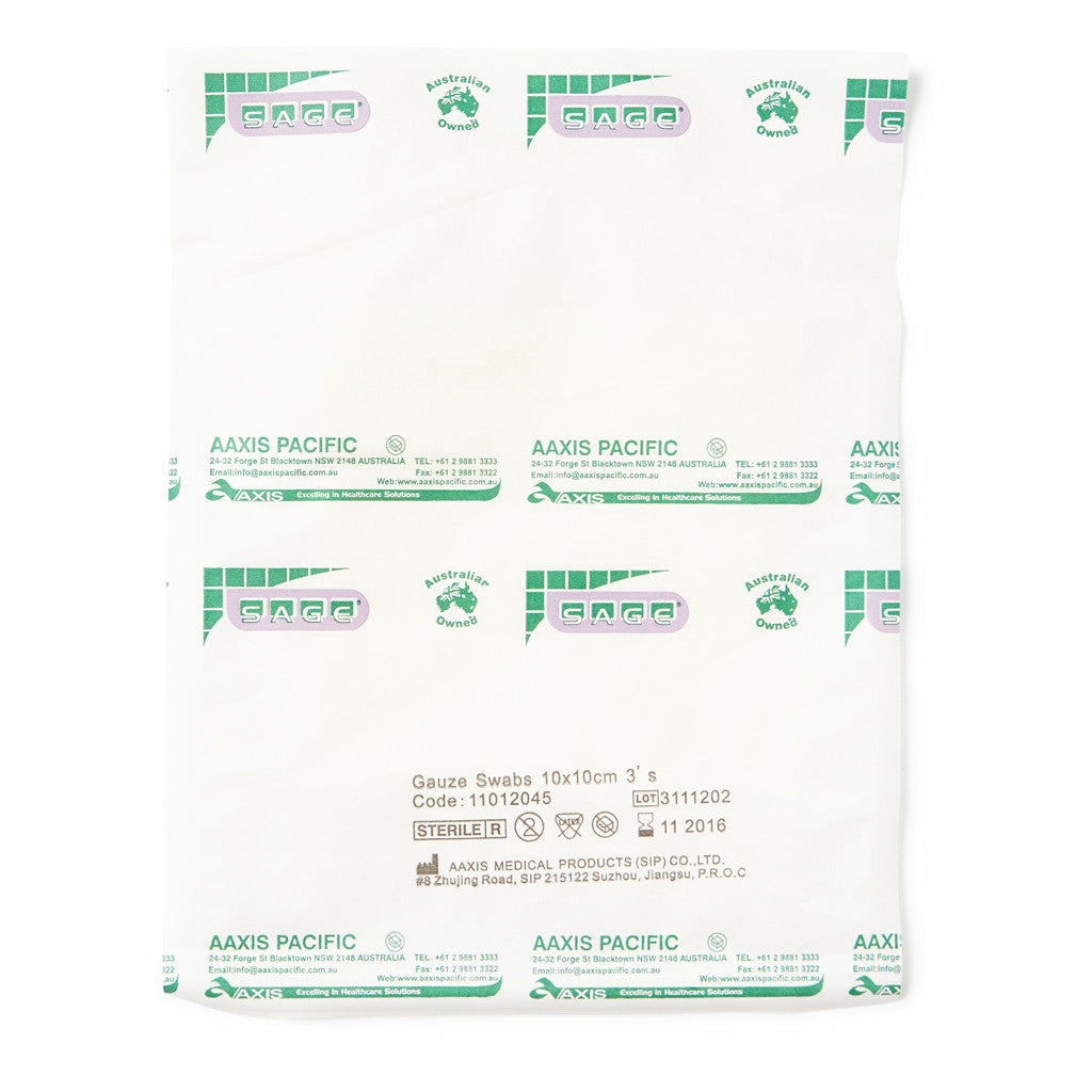 Gauze Swabs Sterile 10cm x 10cm 3 Pack - Wide - Student First Aid